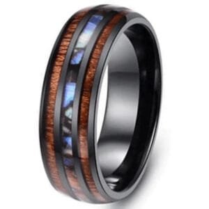 Bague en Bois Agate Noire en Acier Inoxydable élégance Simple - 59.5