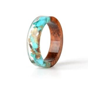 Bague en Bois et Résine Natural Bleu pour Femme - 53.4 / Turquoise