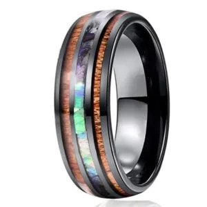 Bague en Bois et Tungstène Apatite Noire élégante et Tendance - 52