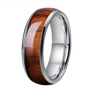 Bague en Bois et Tungstène Brut Argent pour un Style Classique - 49