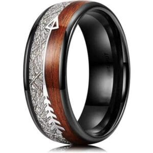 Bague en Bois et Tungstène Flèche Noire pour un Style Unique - 52