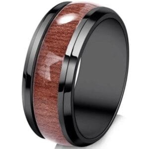 Bague en Bois Simplicité Noire en Acier Inoxydable et Finitions Soignées - 49