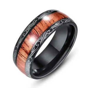 Bague en Bois Tribal et Acier Inoxydable Aux Finitions Soignées - 51,9