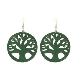 Boucles D’oreilles Arbre de Vie en Bois pour un Style Unique - Verre