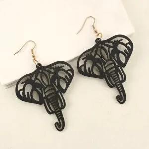 Boucles D’oreilles éléphant en Bois pour un Style Unique et Naturel - Noir