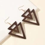 Boucles D’oreilles en Bois Double Triangle Inspirées par la Nature