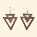 Boucles D’oreilles en Bois Double Triangle Inspirées par la Nature