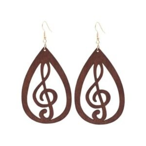 Boucles D&rsquo;oreilles en Bois en Forme de Clé de Sol