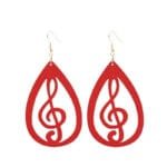 Boucles D’oreilles en Bois en Forme de Clé de Sol pour les Amoureux de Musique - Rouge