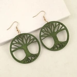 Boucles D’oreilles en Bois Tiny Arbre de Vie pour un Style Unique - Vert