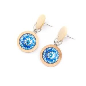 Boucles D&rsquo;oreilles en Chêne-liège avec Rosette Bleue éthique — Bijoux en Bois