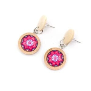 Boucles D’oreilles en Chêne-liège avec Rosette Rouge éthique