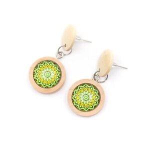 Boucles D’oreilles en Chêne-liège éthique et Vegan Rosette Verte — Bijoux en Bois
