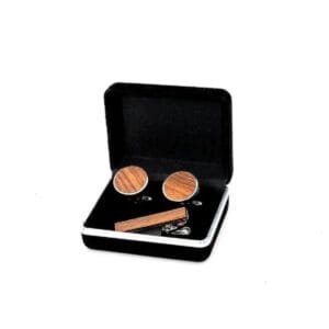 Boutons de Manchette et Pince en Bois Damier élégant