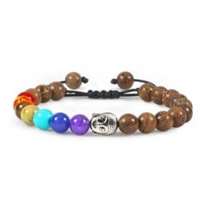 Bracelet Bouddha Chakra pour équilibre et Sérénité Intérieure - Bois Argent