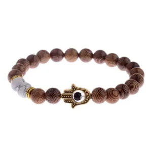 Bracelet Perles en Bois Fatma Abj015-1 pour élégance et Méditation - Blanc / Doré