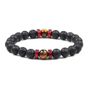 Bracelet Tibétain en Pierre de Lave et Bois — Bijoux en Bois