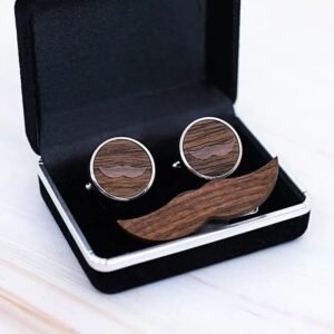 Coffret Boutons de Manchette en Bois avec Pince Moustache élégante