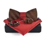 Coffret Noeud Papillon élégant avec Boutons de Manchettes et Pochette - Rouge