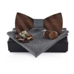 Coffret Noeud Papillon élégant avec Boutons de Manchettes et Pochette - Gris