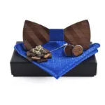 Coffret Noeud Papillon élégant avec Boutons de Manchettes et Pochette - Bleu Clair