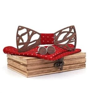 Coffret Noeud Papillon en Bois avec Boutons de Manchettes et Pochette 1 Coffret Noeud Papillon en Bois avec Boutons de Manchettes et Pochette