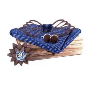 Coffret Noeud Papillon en Bois avec Boutons de Manchettes et Pochette 2 Coffret Noeud Papillon en Bois avec Boutons de Manchettes et Pochette