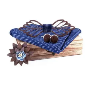 Coffret Noeud Papillon en Bois avec Boutons de Manchettes et Pochette 2 Coffret Noeud Papillon en Bois avec Boutons de Manchettes et Pochette