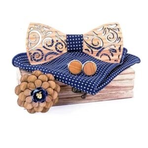Nœud Papillon Bois Carline Bleu Points — Bijoux en Bois