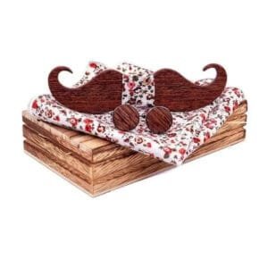 Coffret Noeud Papillon en Bois avec Boutons de Manchettes et Pochette