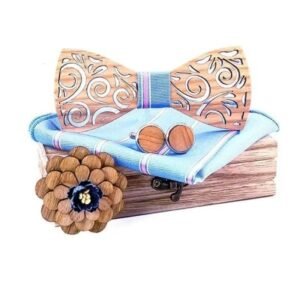 Nœud Papillon Bois Carline Cyan — Bijoux en Bois