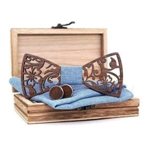 Nœud Papillon Bois Fleuri Turquoise — Bijoux en Bois