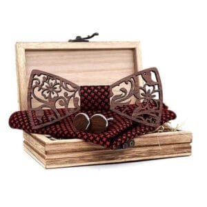 Coffret Noeud Papillon en Bois avec Boutons de Manchettes et Pochette 1 Coffret Noeud Papillon en Bois avec Boutons de Manchettes et Pochette