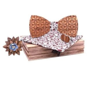 Coffret Noeud Papillon en Bois avec Boutons de Manchettes et Pochette Assortie 3 Coffret Noeud Papillon en Bois avec Boutons de Manchettes et Pochette Assortie - Liberty