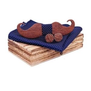 Nœud Papillon Bois Moustache Bleu — Bijoux en Bois