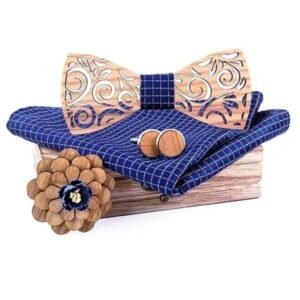 Nœud Papillon Bois Carline Bleu Raye — Bijoux en Bois