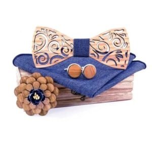 Nœud Papillon Bois Carline Bleu Jean — Bijoux en Bois
