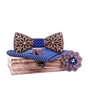 Coffret Noeud Papillon en Bois avec Boutons de Manchettes et Pochette 3 Coffret Noeud Papillon en Bois avec Boutons de Manchettes et Pochette