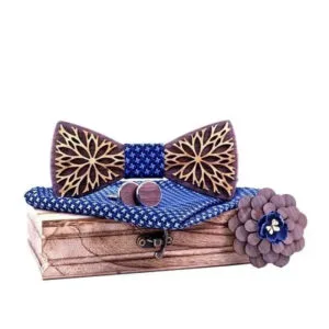Coffret Noeud Papillon en Bois avec Boutons de Manchettes et Pochette