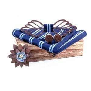 Coffret Noeud Papillon en Bois avec Boutons de Manchettes et Pochette