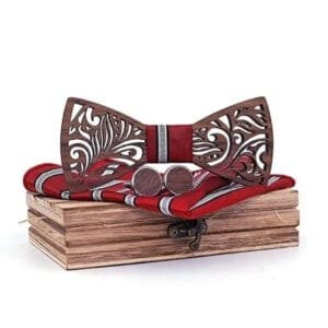 Coffret Noeud Papillon en Bois avec Boutons de Manchettes et Pochette