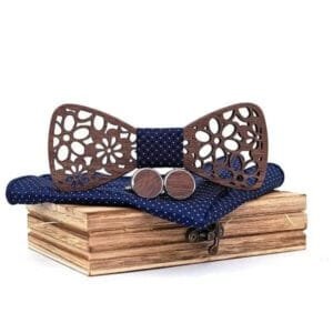Coffret Noeud Papillon en Bois avec Boutons de Manchettes et Pochette