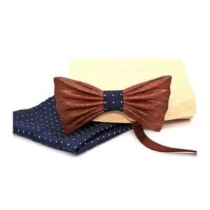 Coffret Noeud Papillon en Bois avec Pochette Assortie - Bleu - Points Blancs