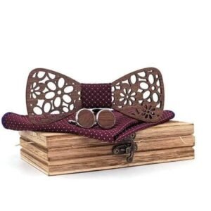 Nœud Papillon Bois Marguerite Bordeaux — Bijoux en Bois