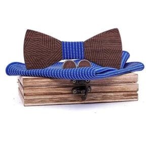 Coffret Noeud Papillon en Bois Bleu Clair pour un Mariage Romantique