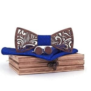 Nœud Papillon Bois Tribal Bleu Coffret — Bijoux en Bois