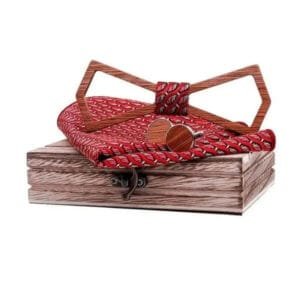 Coffret Noeud Papillon en Bois Losange Rouge avec Accessoires élégants