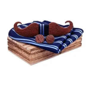 Coffret Noeud Papillon Moustache avec Boutons de Manchettes et Pochette