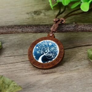Collier Bois Verre Azur Arbre de Vie N°1 — Bijoux en Bois