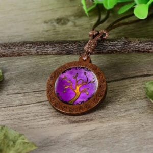 Collier Ajustable Vie Purple en Bois et Verre pour Femme